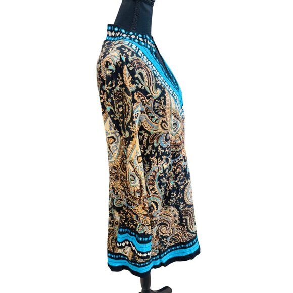 Soft Surroundings Paisley Tunic Dress L Black Blue 100% Cotton Boho Santa Fe - Picture 4 of 10